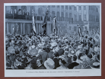Kunst Druck Schönbrunn 1909 Kienmeyer Die Huldigung der Wiener Bürgerschaft vor Kaiser Franz Joseph